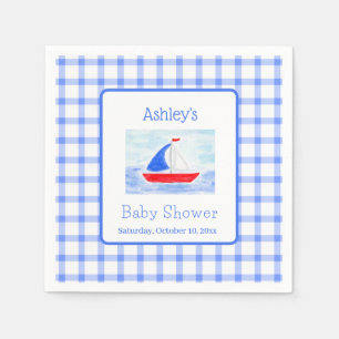 Wasserfarbe Sailboat Blue Karo Babydusche Serviette
