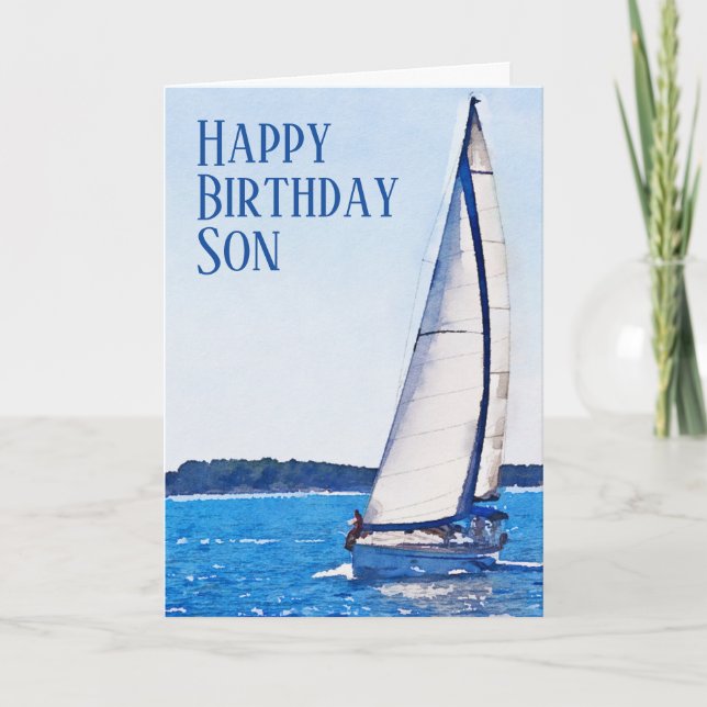 Wasserfarbe Sailboat Happy Birthday Son Card Karte (Vorderseite)