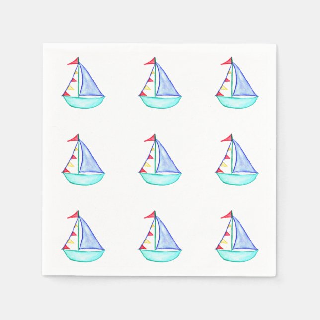 Wasserfarbe Sailboat Napkins Serviette (Vorderseite)