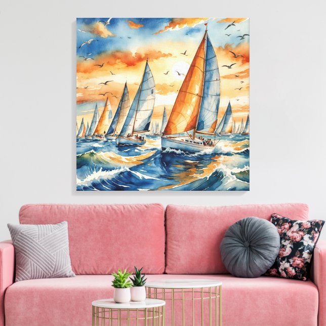 Wasserfarbe Sailboat Regatta Leinwanddruck (Insitu (Wohnzimmer))
