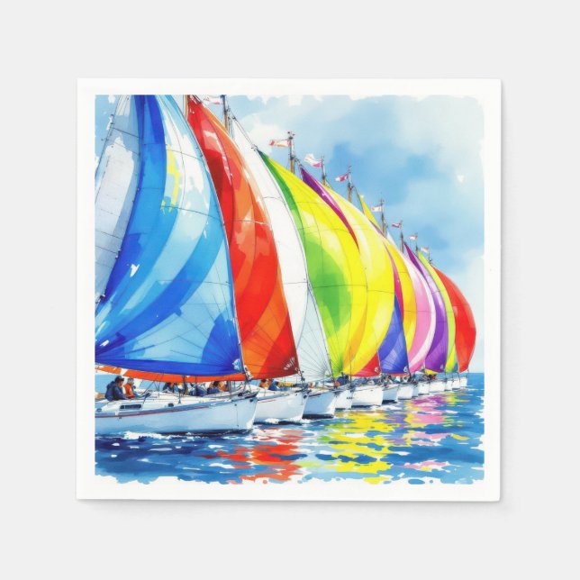 Wasserfarbe Sailboat Regatta Serviette (Vorderseite)