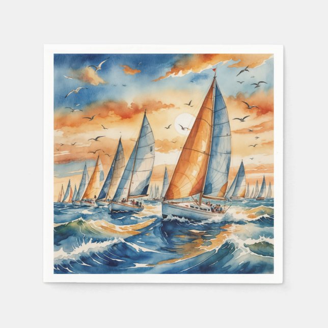 Wasserfarbe Sailboat Regatta Serviette (Vorderseite)
