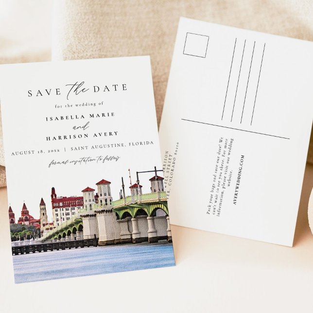 Wasserfarbe Saint Augustine Florida Skyline Strand Postkarte (Von Creator hochgeladen)