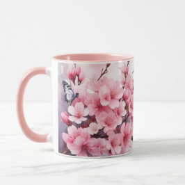 Wasserfarbe Sakura Kirsche Blossom Schmetterlinge Tasse