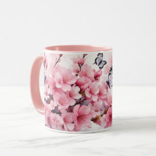 Wasserfarbe Sakura Kirsche Blossom Schmetterlinge Tasse