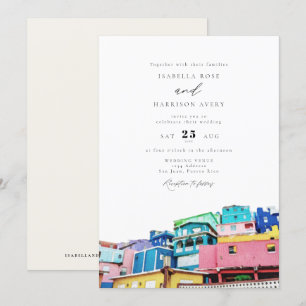 Wasserfarbe San Juan Puerto Rico Gebäude Hochzeit Einladung