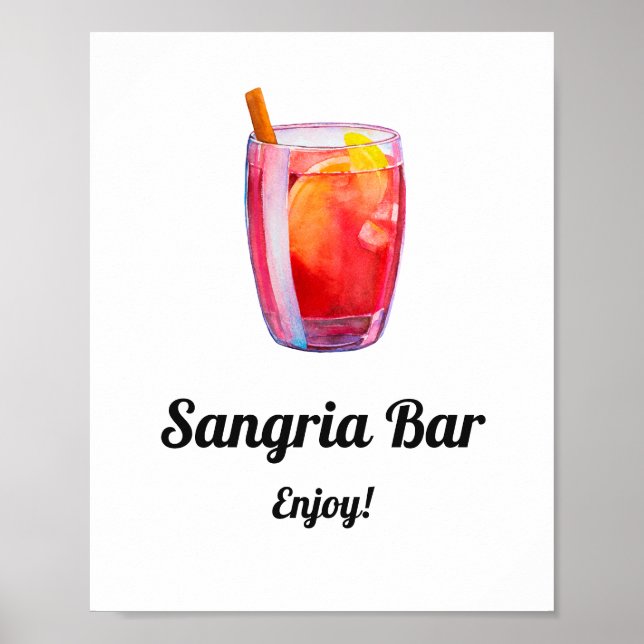 Wasserfarbe Sangria Bar. Hochzeitsalkoholgetränke Poster (Vorne)
