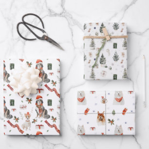 Wasserfarbe Santa Dog Welpe Weihnachten Weihnachte Geschenkpapier Set