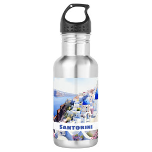 Wasserfarbe Santorini Oia Edelstahlflasche