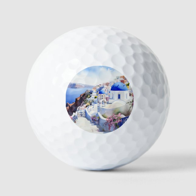 Wasserfarbe Santorini Oia Golfball (Vorderseite)