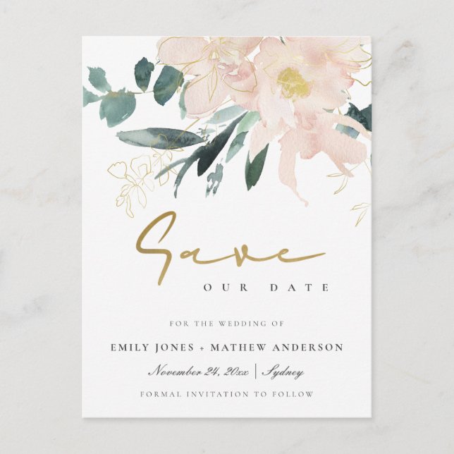 WASSERFARBE SAVE THE DATE ANKÜNDIGUNGSPOSTKARTE (Vorderseite)