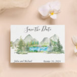 Wasserfarbe Save the Date Bergwald Fluss Ankündigungspostkarte<br><div class="desc">Dieses Design kann in dem Bereich personalisiert werden, der durch das Ändern des Fotos und/oder Textes zur Verfügung gestellt wird. Sie können auch angepasst werden, indem Sie auf Vorlage personalisieren klicken und dann auf die Schaltfläche klicken, um weitere Optionen anzupassen, um die Hintergrundfarbe zu löschen oder zu ändern, Text hinzuzufügen,...</div>