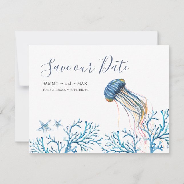Wasserfarbe Save the Date unter Meer (Vorderseite)