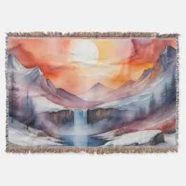 Wasserfarbe schneebedeckte Berge bei Sonnenunterga Decke