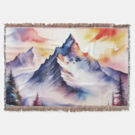 Wasserfarbe schneebedeckte Berge unter rotem Himme Decke