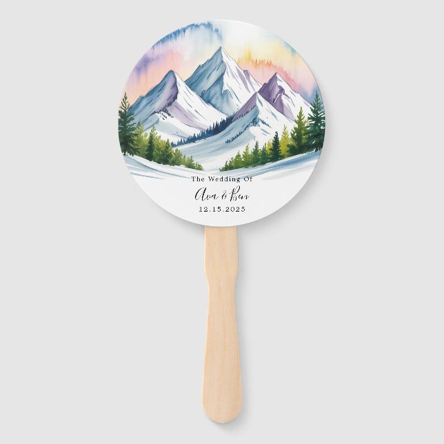 Wasserfarbe Schneeberg Landschaft Hochzeit Fächer (Vorderseite)