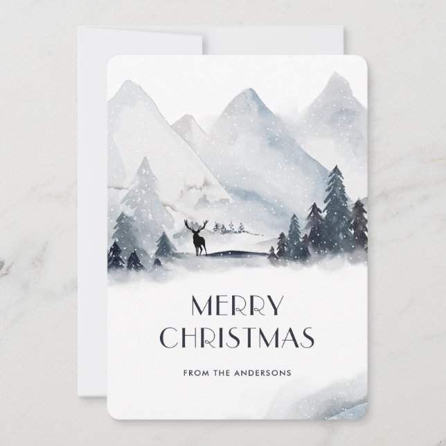 Wasserfarbe Schneeberg Stag Frohe Weihnachten (Vorderseite)