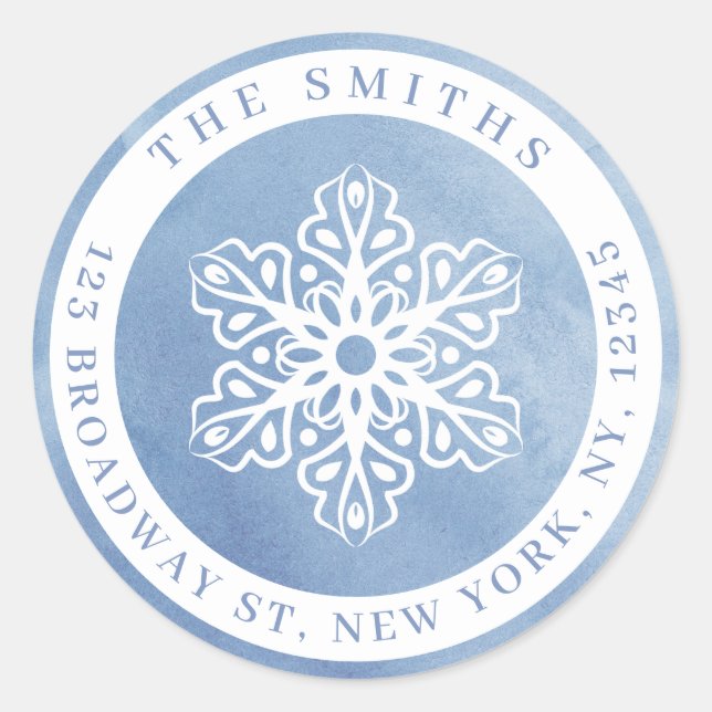 Wasserfarbe Schneeflocke Blauer Weihnachtsfest Rüc Runder Aufkleber (Vorderseite)