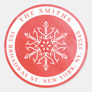 Wasserfarbe Schneeflocke Weihnachten Rücksendeadre Runder Aufkleber