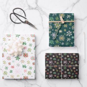 Wasserfarbe Schneeflocken Weihnachten Geschenkpapier Set