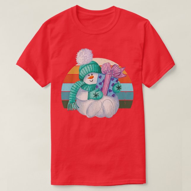 Wasserfarbe Schneemann Weihnachtsbaum Lichter Xma T-Shirt (Design vorne)