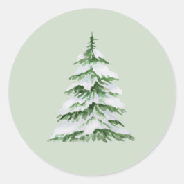 Wasserfarbe Schneeweihnachtsbaum Runder Aufkleber