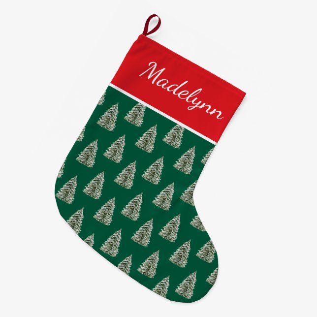 Wasserfarbe Schneeweihnachtsbaummuster Großer Weihnachtsstrumpf (Vorderansicht (hängend))