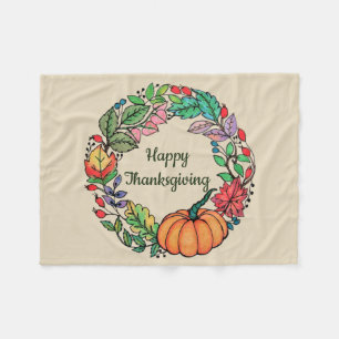 Wasserfarbe Schöner Kürbiskranz mit Blätter Fleecedecke