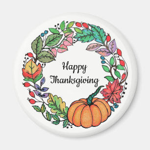 Wasserfarbe Schöner Kürbiskranz mit Blätter Magnet