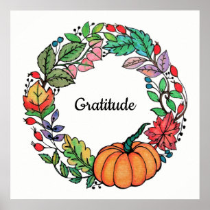 Wasserfarbe Schöner Kürbiskranz mit Blätter Poster