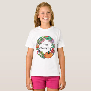 Wasserfarbe Schöner Kürbiskranz mit Blätter T-Shirt
