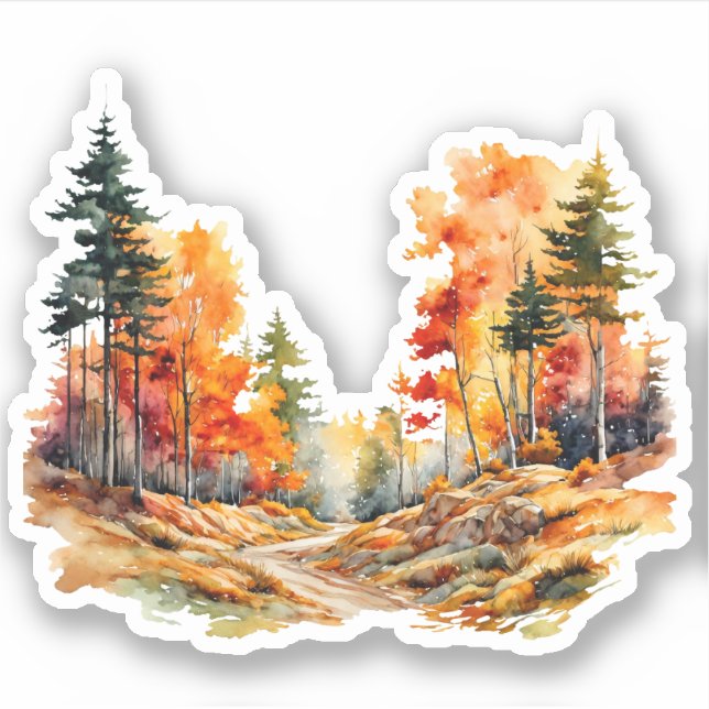 Wasserfarbe Schöner Wald im Herbst Aufkleber (Vorderseite)