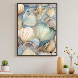 Wasserfarbe Schönes Seashells Muster Poster