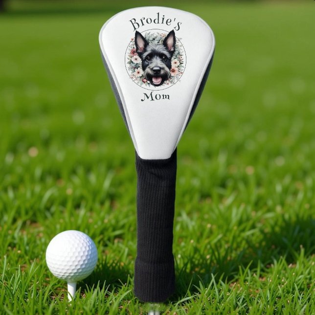 Wasserfarbe Schotte und Blumenreath Golf Headcover (Watercolor Scottie and Floral Wreath Golf Head Cover)