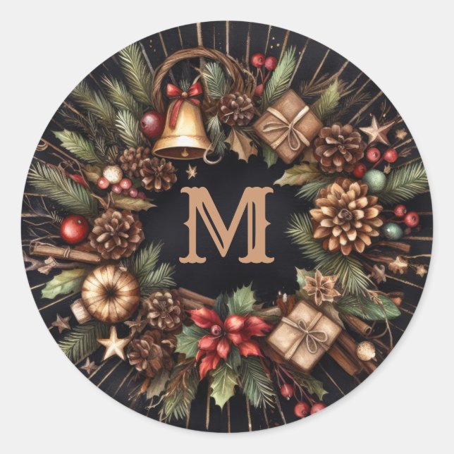 Wasserfarbe Schwarz Rustikale Weihnachtsmotive Url Runder Aufkleber (Vorderseite)