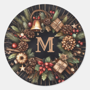 Wasserfarbe Schwarz Rustikale Weihnachtsmotive Url Runder Aufkleber