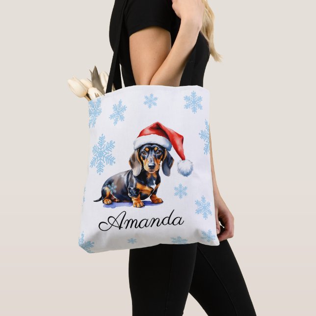 Wasserfarbe Schwarz & Tan Dackel Weihnachtshund (Von Nahem)