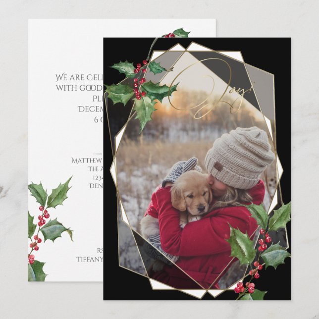 Wasserfarbe Schwarz und Rote Berries Einladung (Vorne/Hinten)