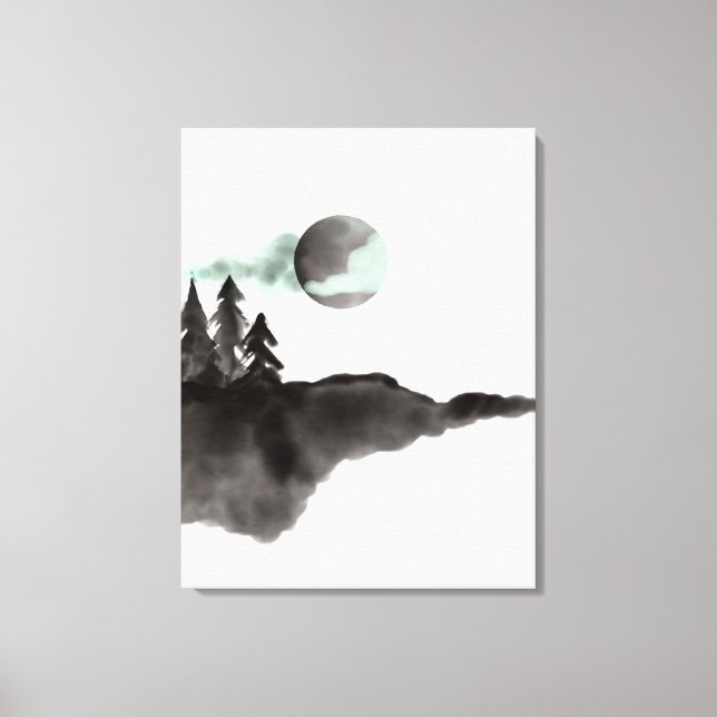 Wasserfarbe Schwarz und Weiß Berge Landschaft Leinwanddruck (Vorderseite)