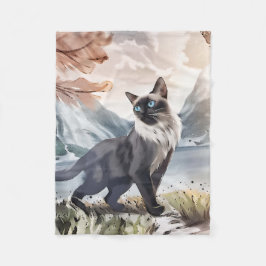 Wasserfarbe Schwarz und Weiße Flusskatze in der Na Fleecedecke