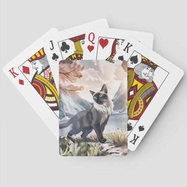 Wasserfarbe Schwarz und Weiße Flusskatze in der Na Spielkarten (Rückseite)