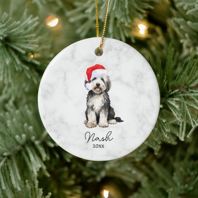 Wasserfarbe Schwarz/Weiß Bernedoodle/Goldendoodle Keramik Ornament (Baum)