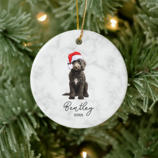 Wasserfarbe Schwarz/Weiß Tuxedo Goldendoodle Keramik Ornament