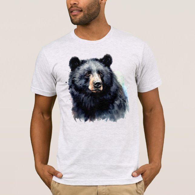 Wasserfarbe Schwarzer Bär Natur T-Shirt (Vorderseite)