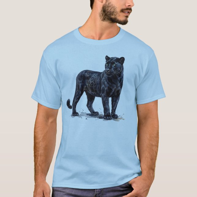 Wasserfarbe schwarzer Panther T-Shirt (Vorderseite)