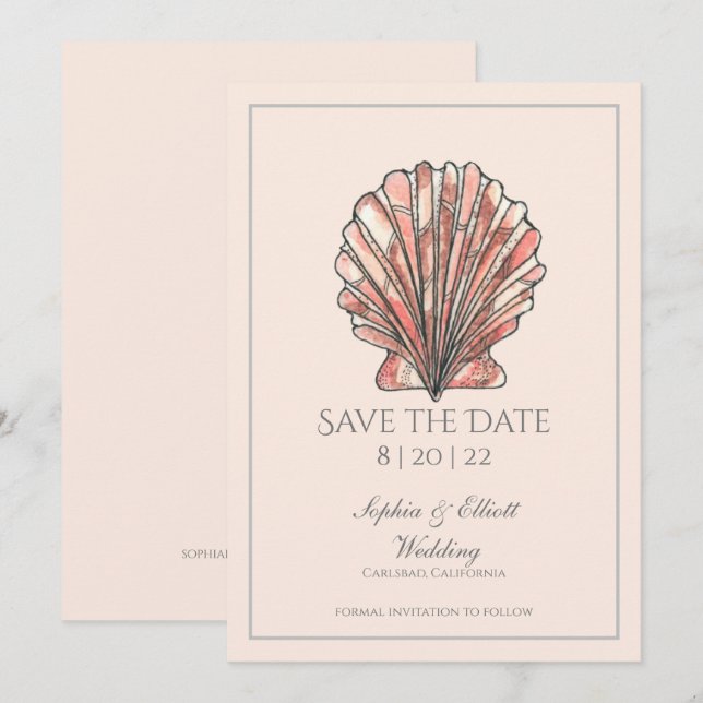 Wasserfarbe Seashell Beach Hochzeit Save The Date (Vorne/Hinten)