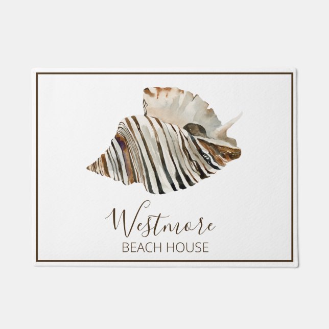 Wasserfarbe Seashell Beach House Fußmatte (Vorderseite)