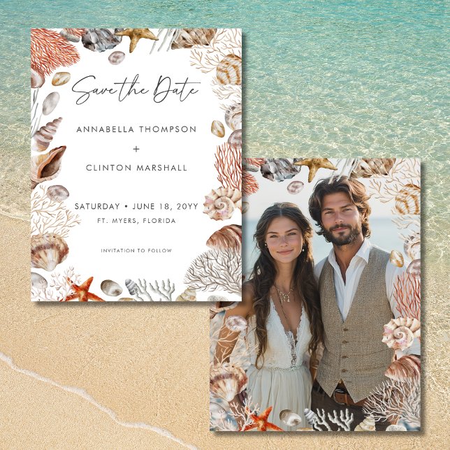 Wasserfarbe Seashell Neutral Beach Hochzeit Save The Date (Watercolor Seashell Neutral Beach Wedding Save the Date)