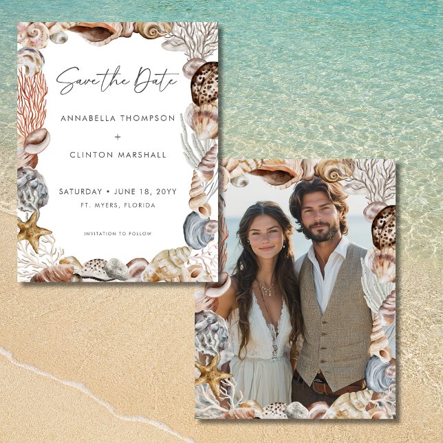 Wasserfarbe Seashell Neutral Beach Hochzeit Save The Date (Watercolor Seashell Neutral Beach Wedding Save the Date)