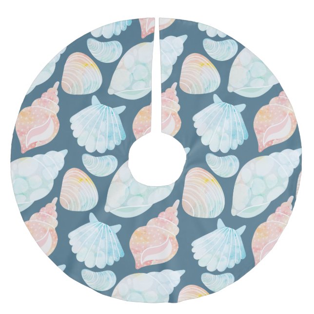 Wasserfarbe Seashell Tree Skirt Polyester Weihnachtsbaumdecke (Vorderseite)